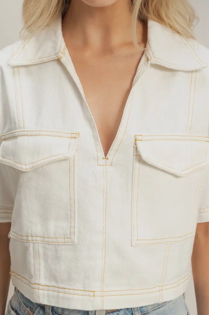 Denim V-Neck Cropped Tee