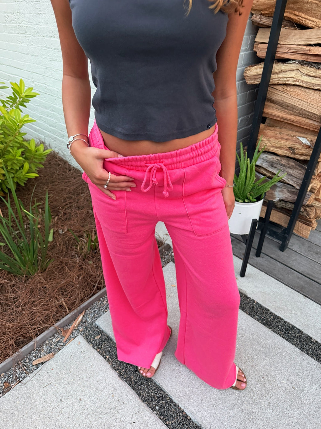 Pink Terry Wide-Leg Pants