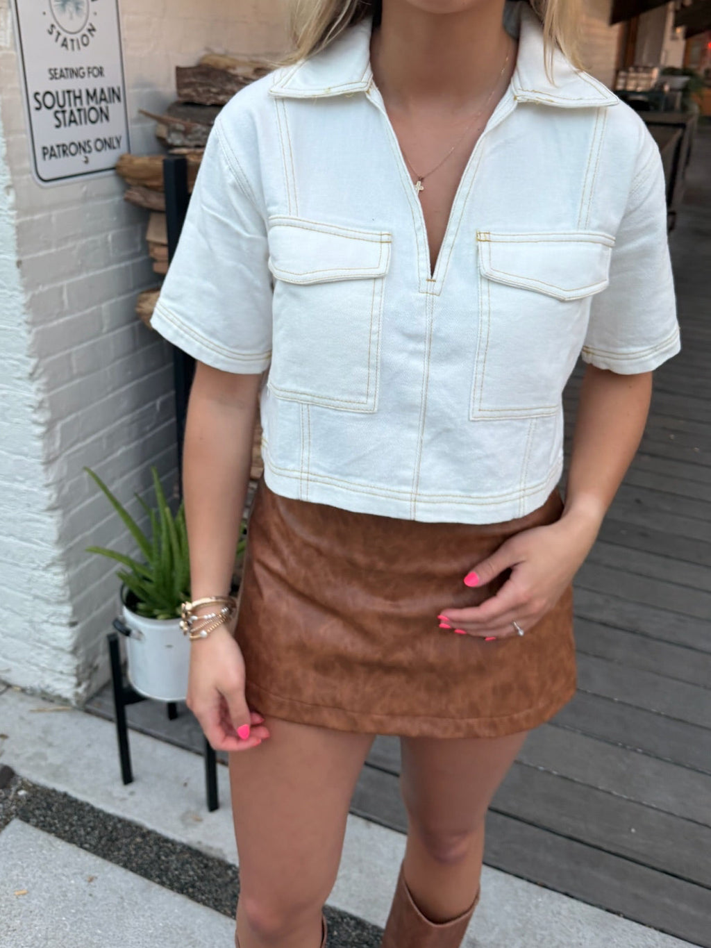 Denim V-Neck Cropped Tee