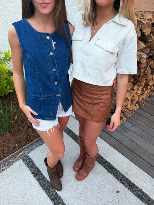 Denim V-Neck Cropped Tee