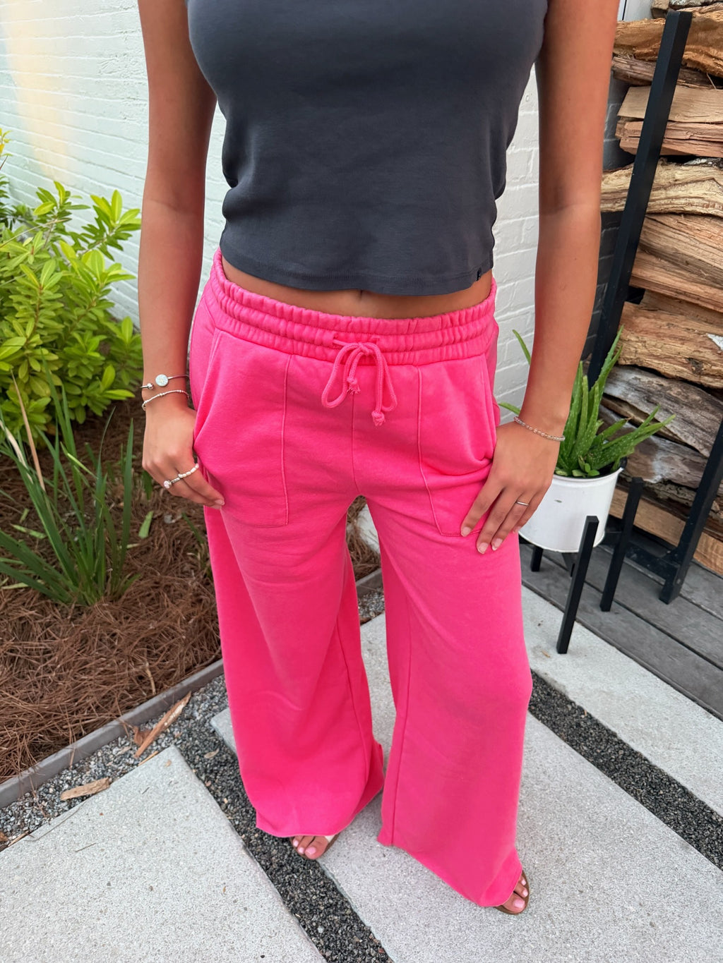 Pink Terry Wide-Leg Pants