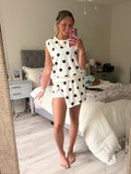 Ribbed Trim Polka Dot Tank Split Mini Skort Set