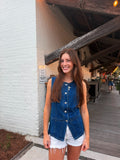 Button-Front Sleeveless Denim Vest