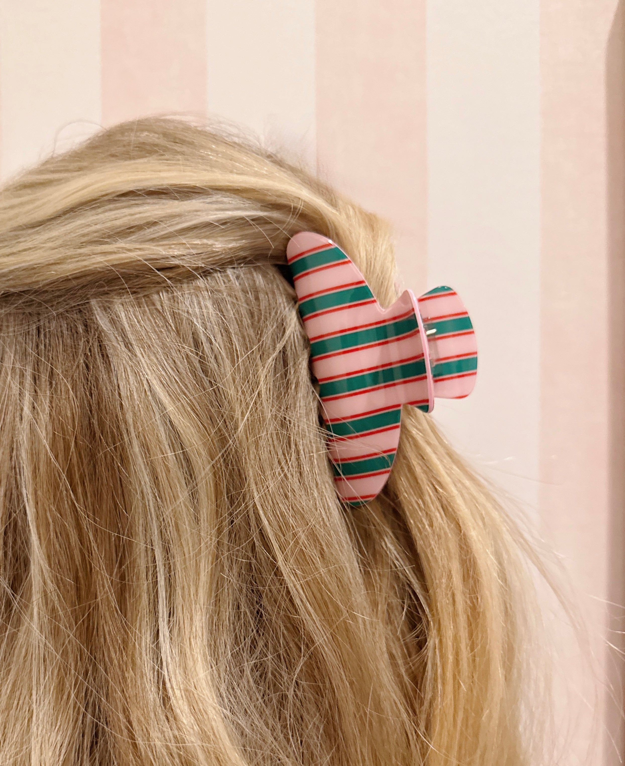 Jumbo Stripe Plaid Oval Hair Claw Clip