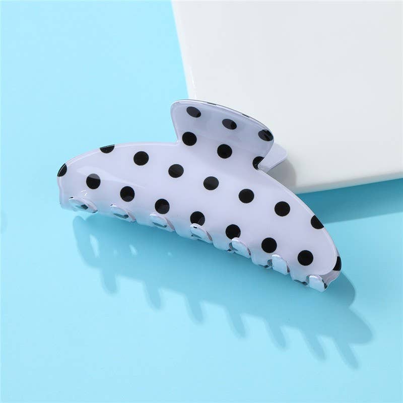 Retro Polka Dot Hair Claw - Glossy Spotted French | 40H1099